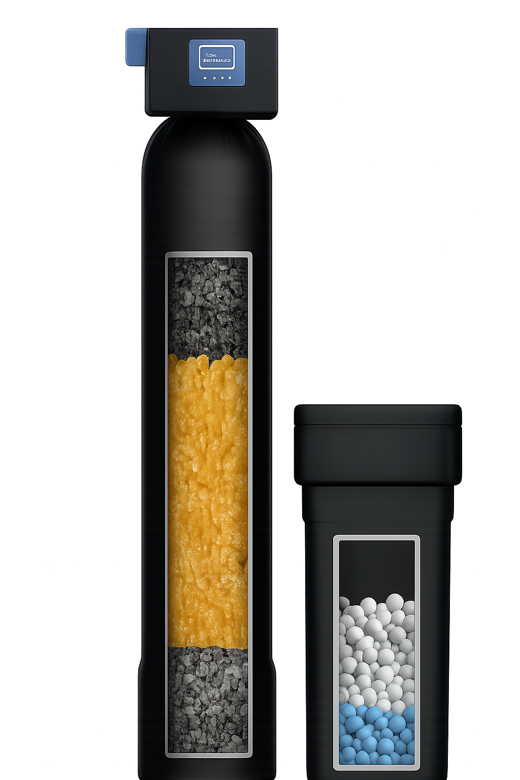 Water softener with chlorine filtration tank and brine cabinet